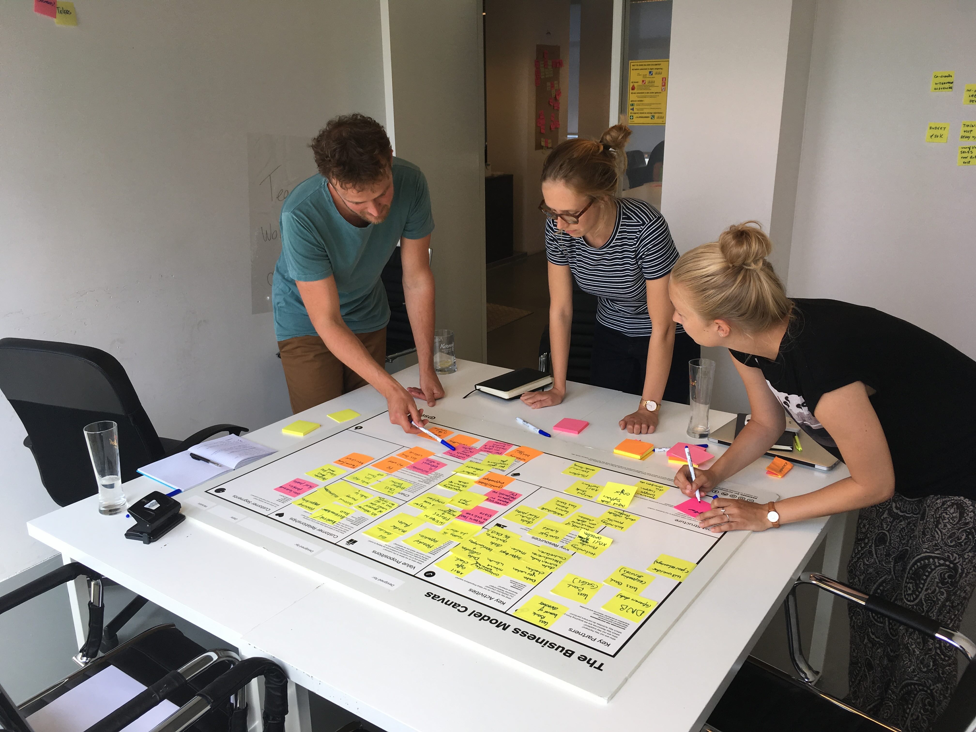 Team werkt aan business model canvas