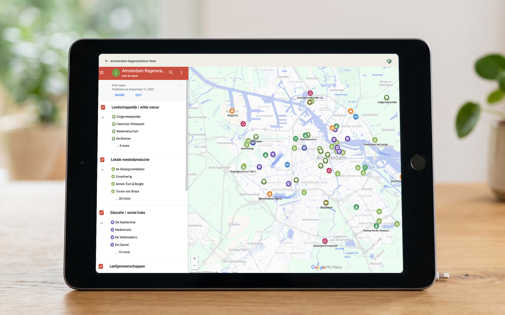 Regeneratieve kaart van Amsterdam op iPad