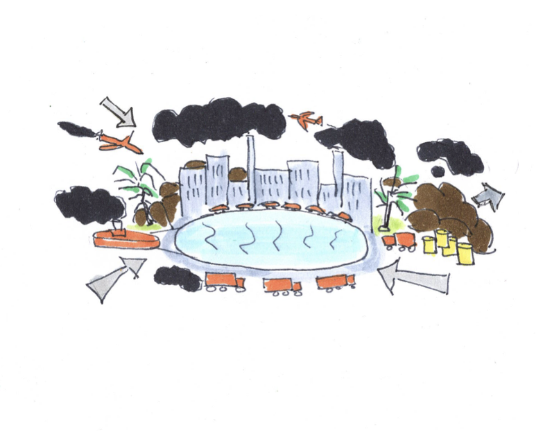 Degeneratief—vervuilde stad illustratie